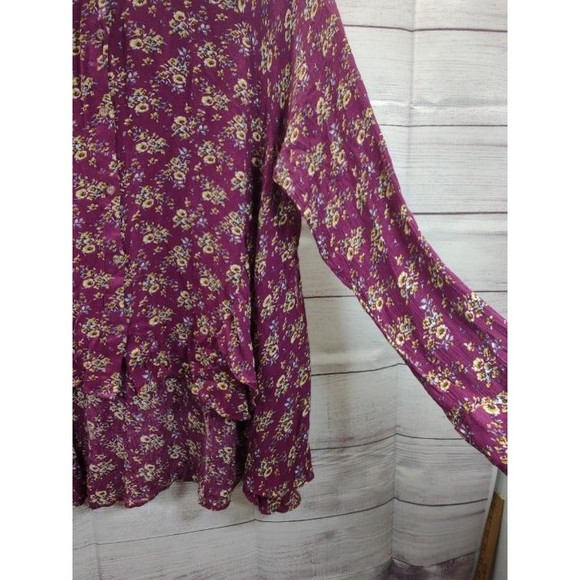 Umgee Dark Pink Floral Print Button Down, Layered Relaxed Fit Blouse, Size Med - Picture 5 of 9